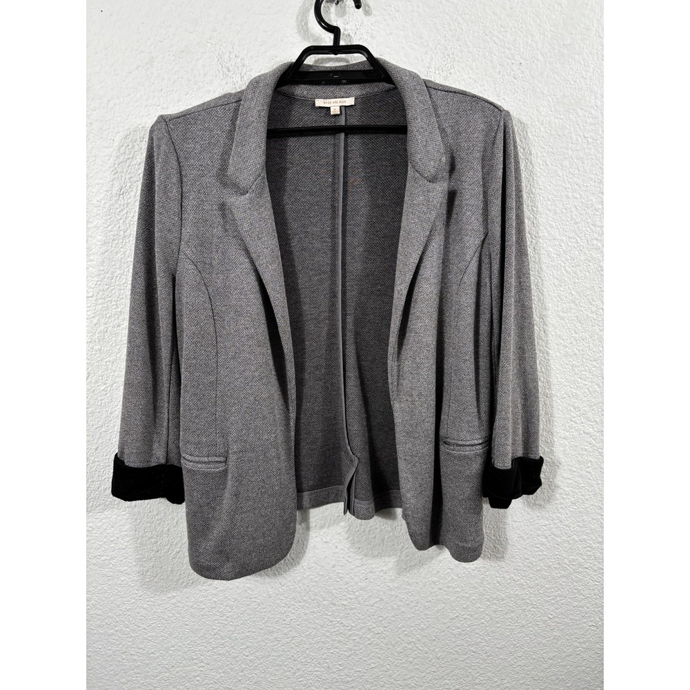 Skies Are Blue Blazer‎ Womens XL Gray Knit Open Front Jacket Pockets Lightweight